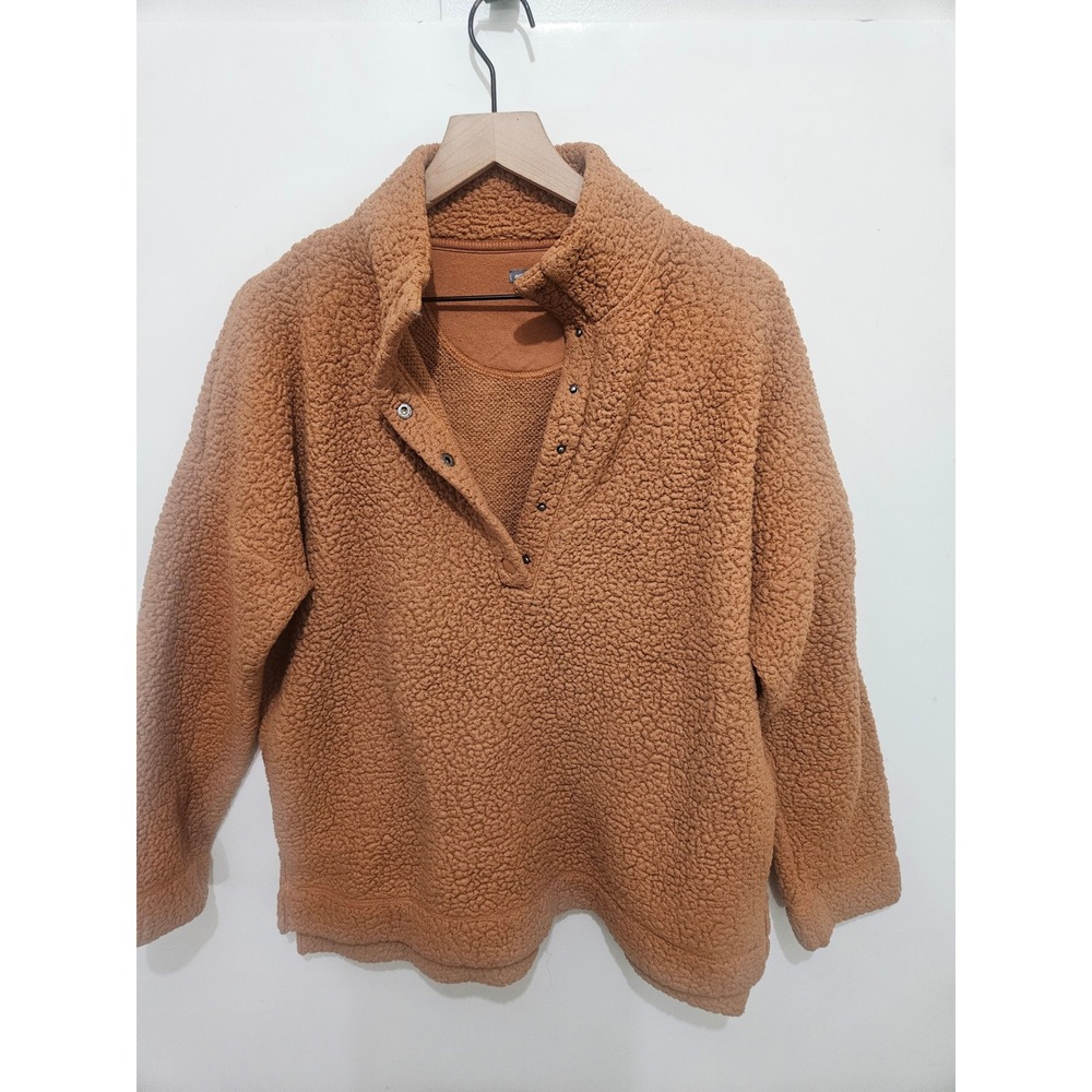 Aerie Womens Caramel Brown Sherpa Fleece Snap Button Mock Neck Pullover Medium